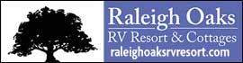 Ad for Raleigh Oaks RV Resort & Cottages