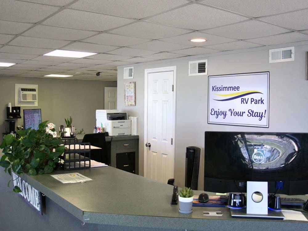 The front desk inside the main building at KISSIMMEE RV PARK