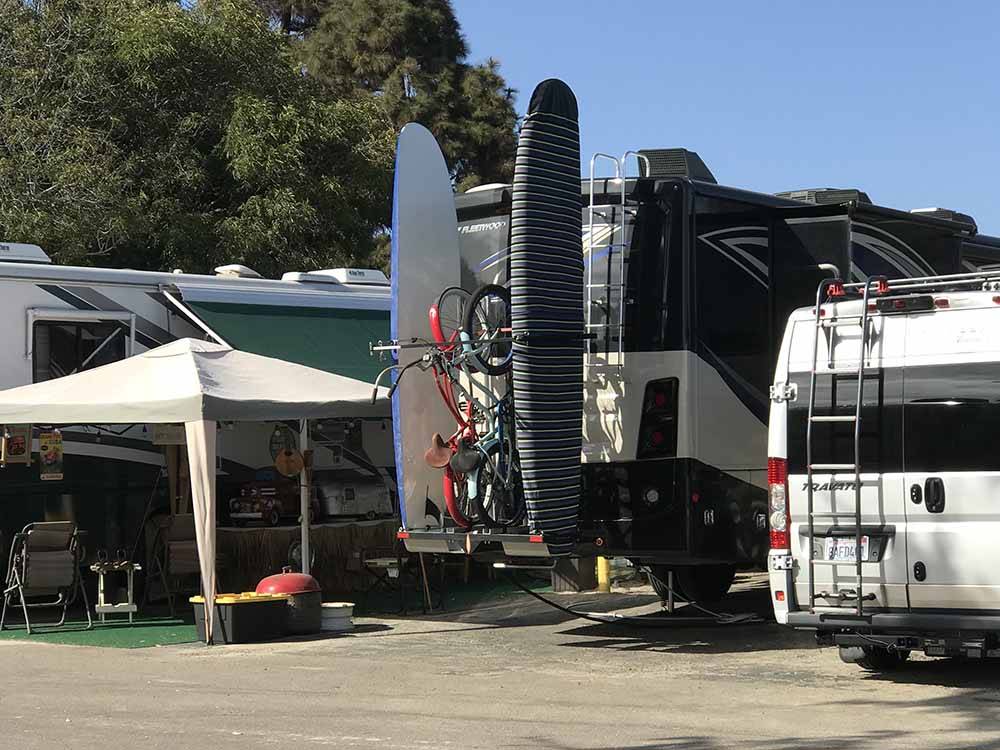 Outdoor equipment on the back of an RV at CAMPLAND ON THE BAY