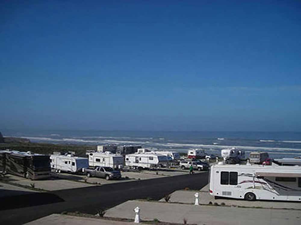 RVs and trucks camping near ocean at SEA PERCH RV RESORT