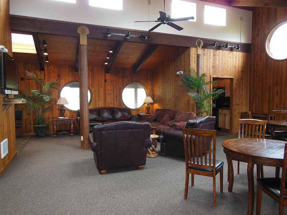 Lodge dining room with cozy seating at SEA PERCH RV RESORT