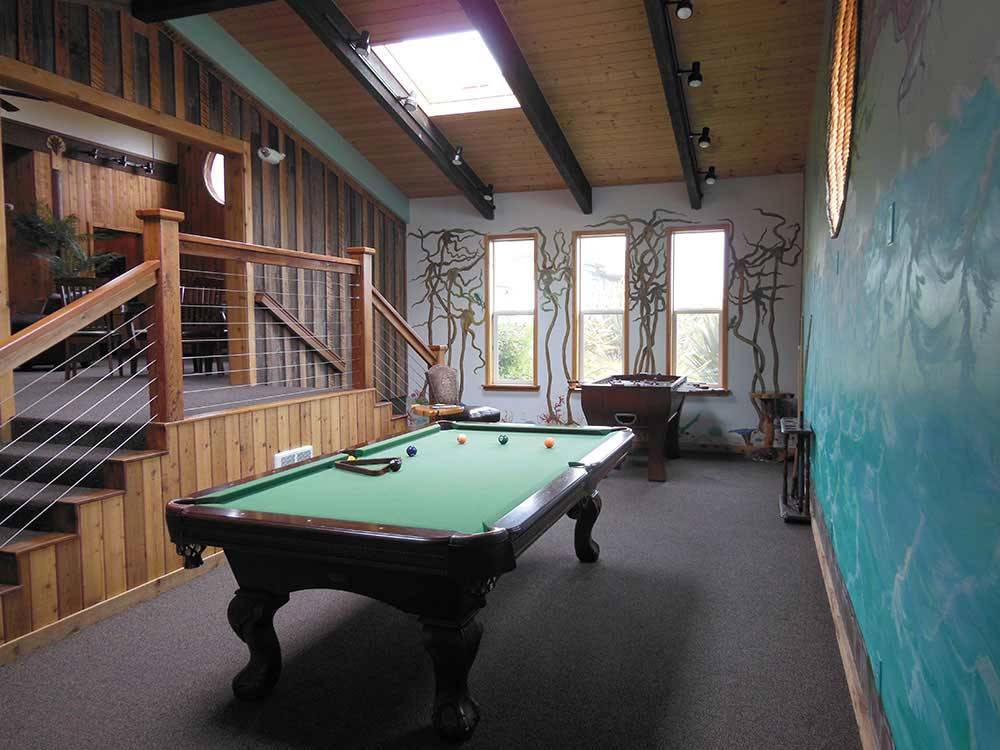 Pool table in game room at the lodge at SEA PERCH RV RESORT
