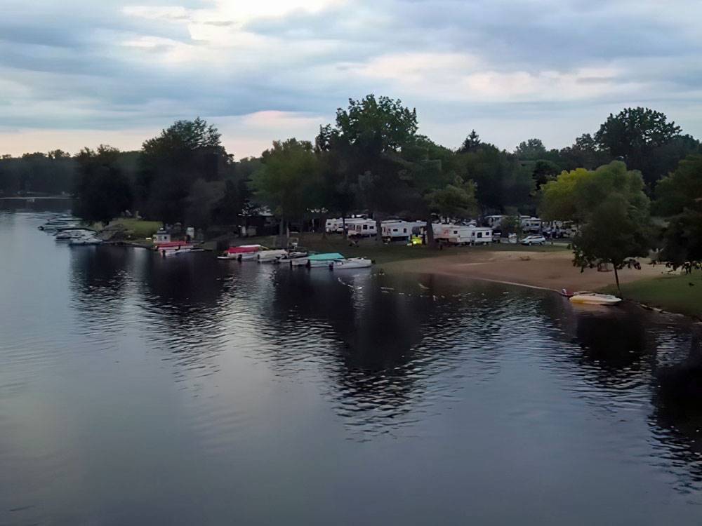 Aerial view of boats docked at WAFFLE FARM CAMPGROUNDS