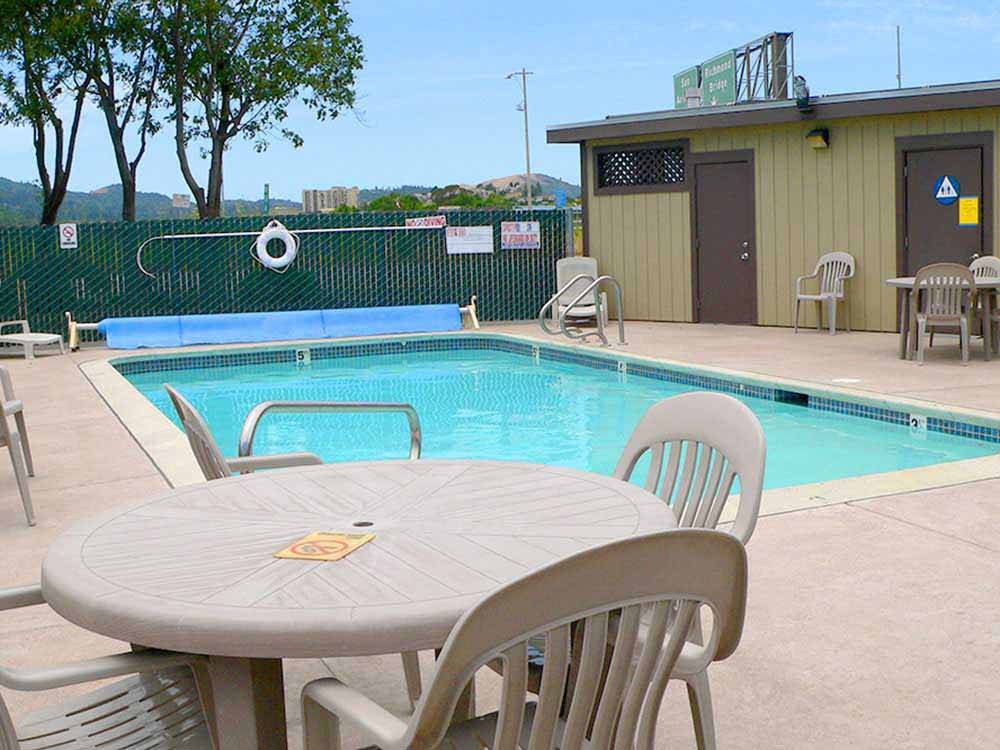 Swimming pool with outdoor seating at MARIN RV PARK
