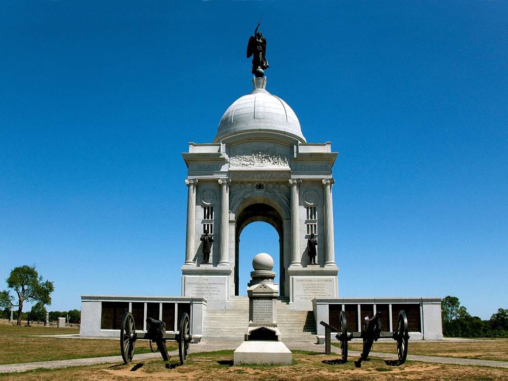Archway commemorating fallen at Gettysburg at GETTYSBURG CAMPGROUND