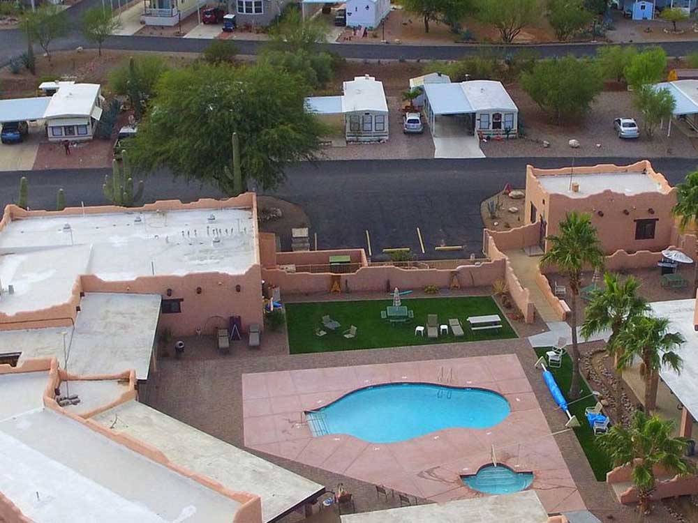 An aerial view of the swimming pool at PICACHO PEAK RV RESORT