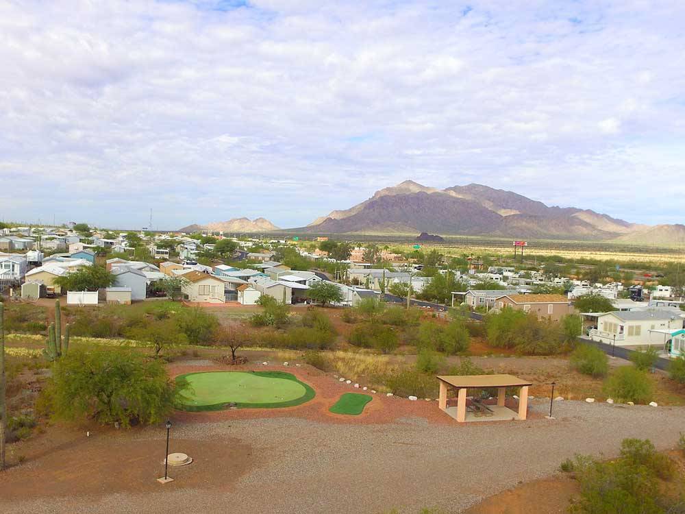 An aerial view of a putting green at PICACHO PEAK RV RESORT