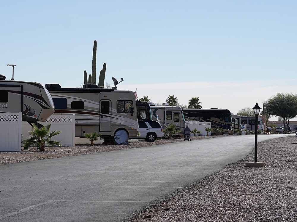 One of the paved roads next to the RV sites at PICACHO PEAK RV RESORT