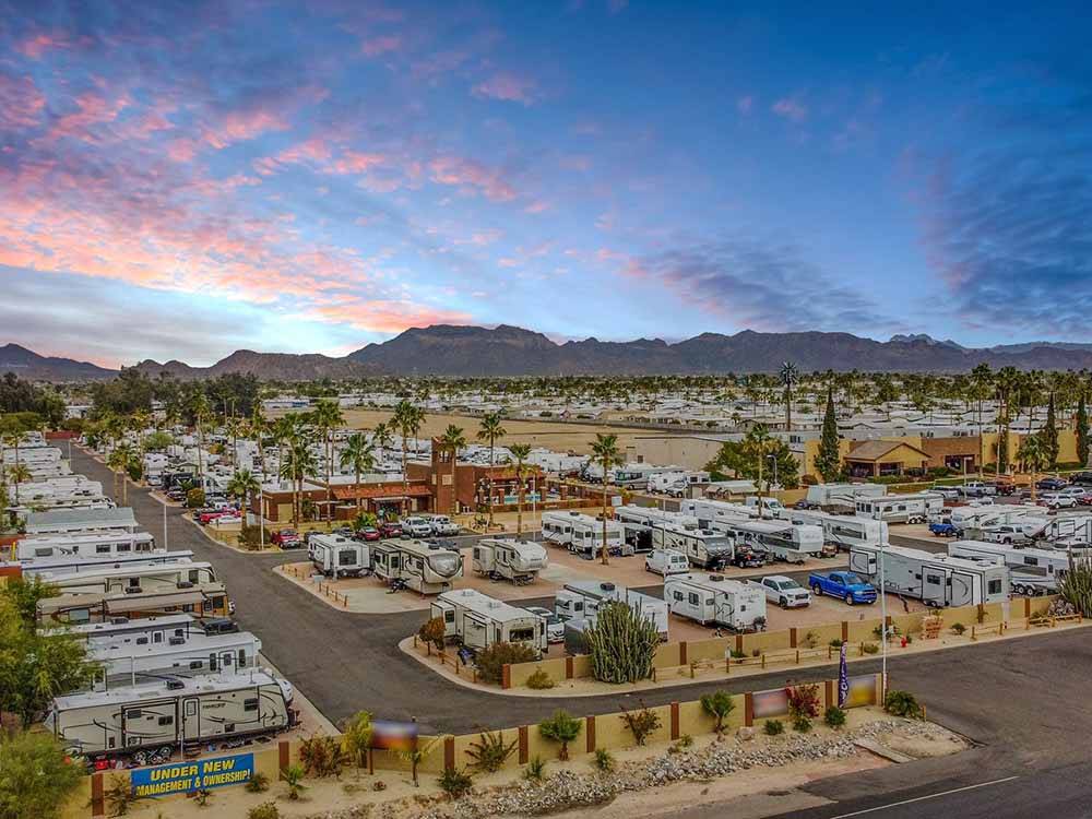 An aerial view of the campsites at MESA SUNSET RV RESORT