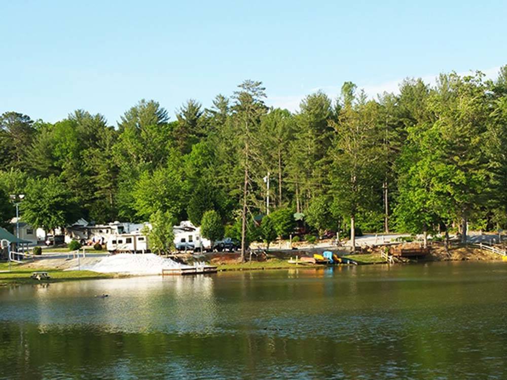 A view of the boat dock in the distance at RUTLEDGE LAKE RV RESORT