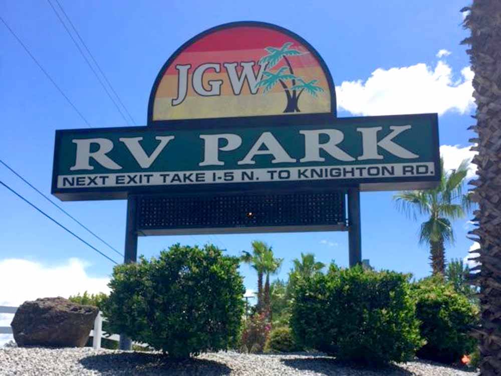 The front entrance sign at JGW RV PARK