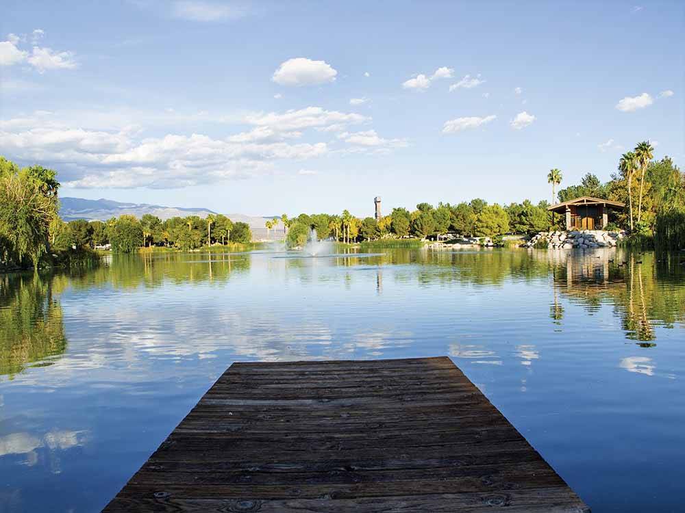 A pier jutting into the lake at LAKESIDE CASINO & RV PARK