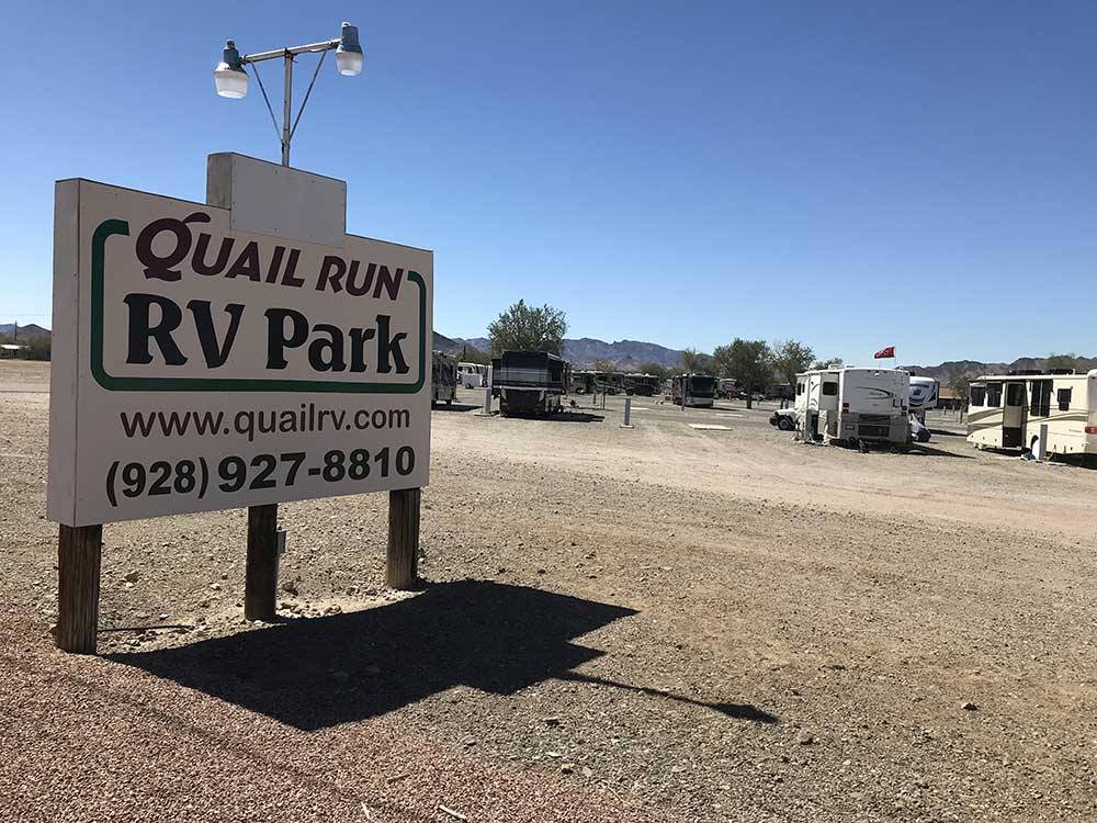 Sign leading into campground at QUAIL RUN RV PARK