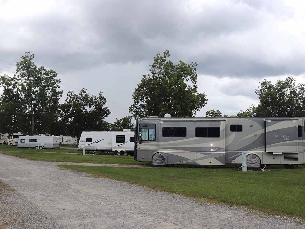 A row of RV sites along a gravel road at CECIL BAY RV PARK