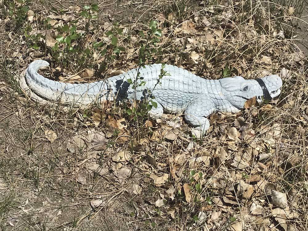 A concrete alligator at I-80 LAKESIDE CAMPGROUND