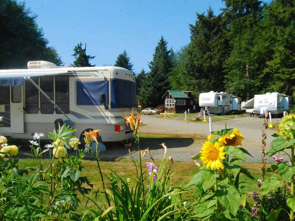 RVs and trailers at campground at THOUSAND TRAILS SEASIDE