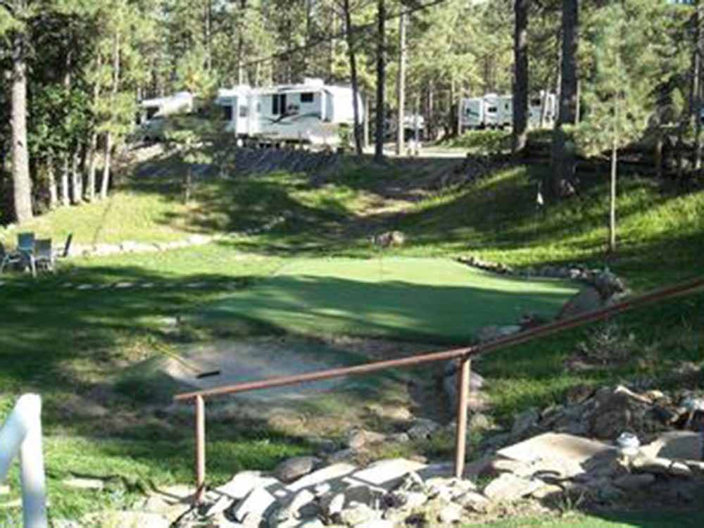 The putting green next to the RV sites at EAGLE CREEK RV RESORT