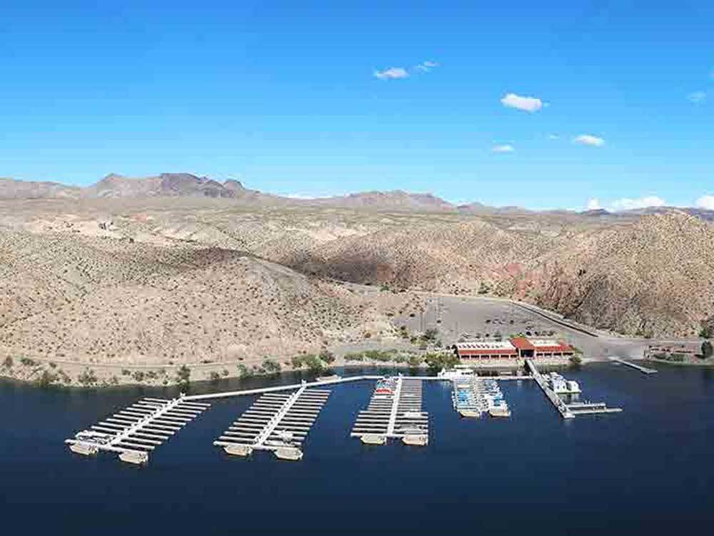 Aerial view of boat docks at WILLOW BEACH MARINA & CAMPGROUND