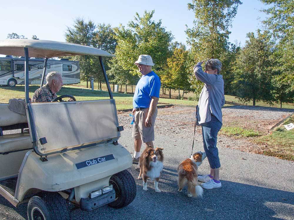A couple walking their dogs at SCENIC MOUNTAIN RV PARK & CAMPGROUND