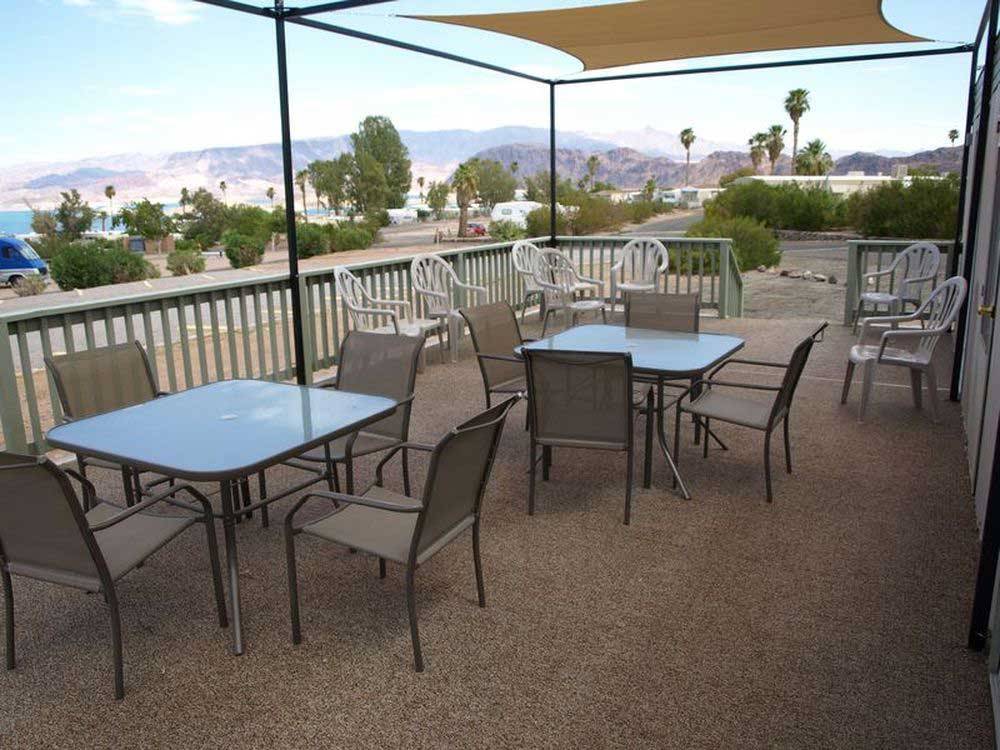 Patio area with seating at LAKE MEAD RV VILLAGE AT BOULDER BEACH