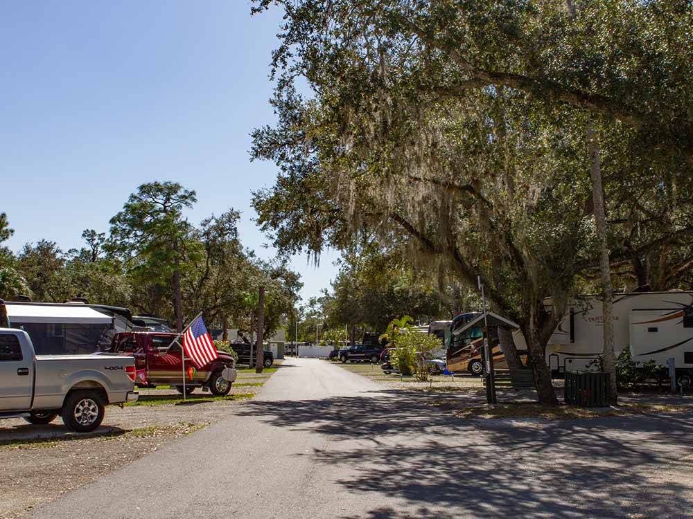 A paved road running alongside of campsites at SEMINOLE CAMPGROUND