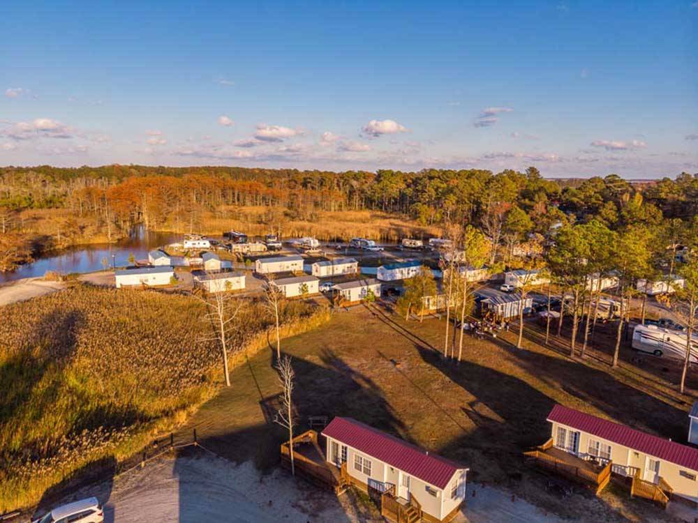 Overhead view of mobile homes on-site at NORTH LANDING BEACH RV RESORT & COTTAGES