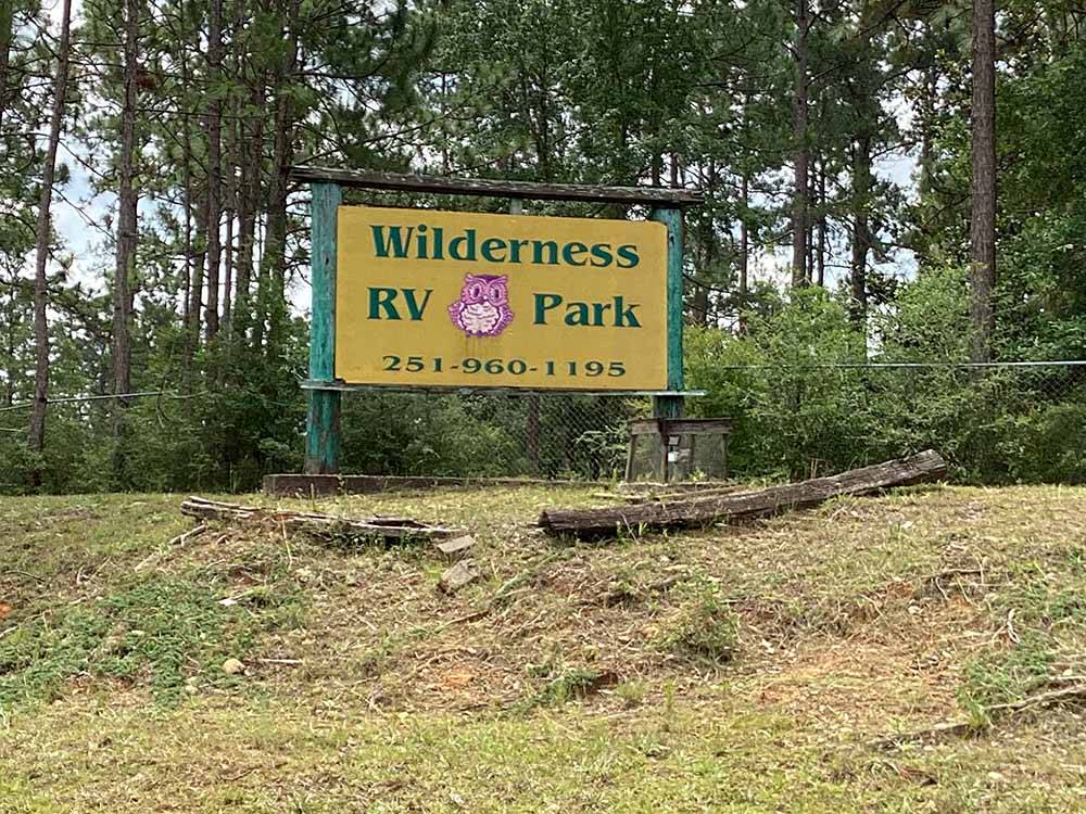 The front entrance sign at WILDERNESS RV PARK