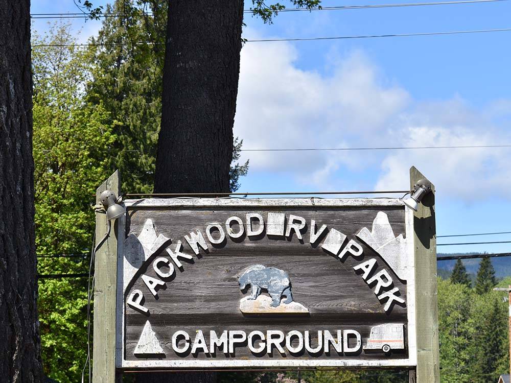 Packwood RV Park sign with picture of bear at RAINIER WINGS / PACKWOOD RV PARK