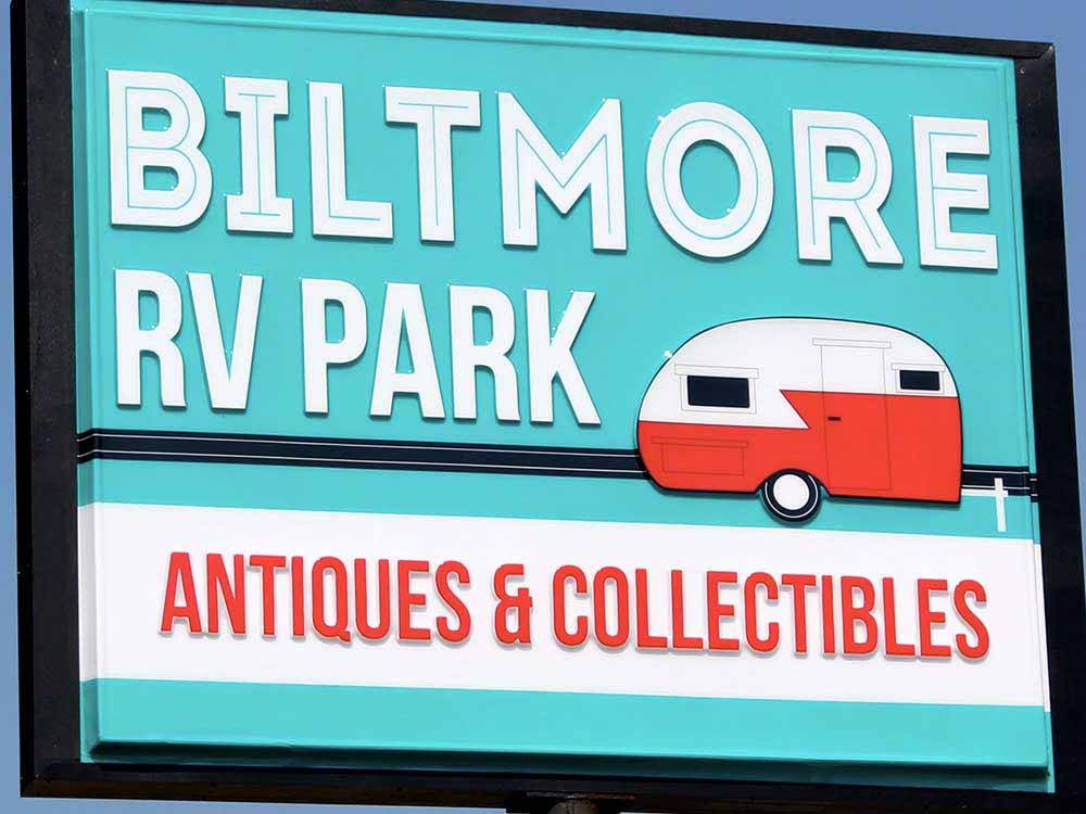 The front entrance sign at BILTMORE RV PARK