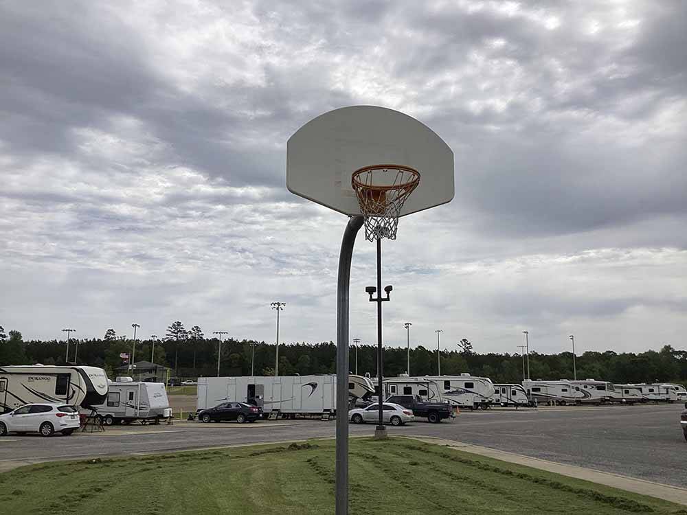 A lone basketball hoop at LINCOLN CIVIC CENTER RV PARK