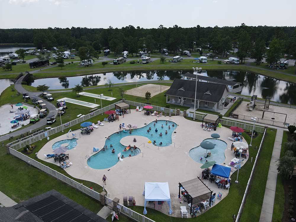 An aerial view of the swimming pools at MYRTLE BEACH CAMPGROUNDS