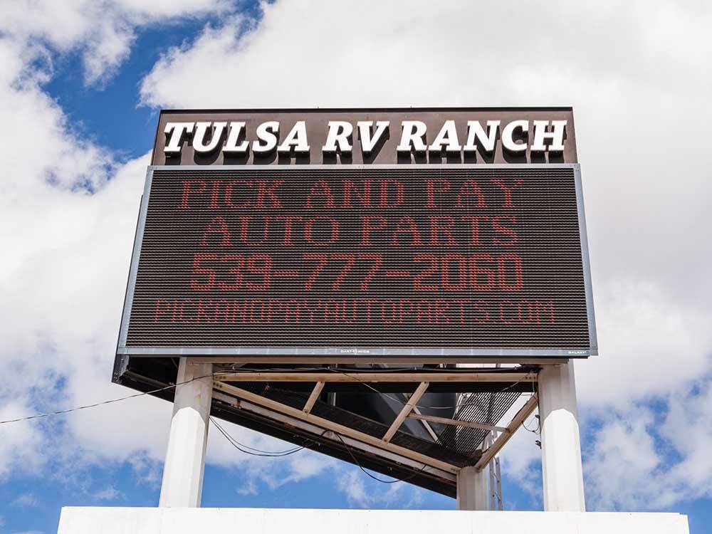 Tulsa RV Ranch sign with digital readout at TULSA RV RANCH