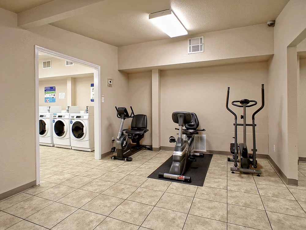 Exercise equipment next to the laundry room at SHADY CREEK RV PARK AND STORAGE