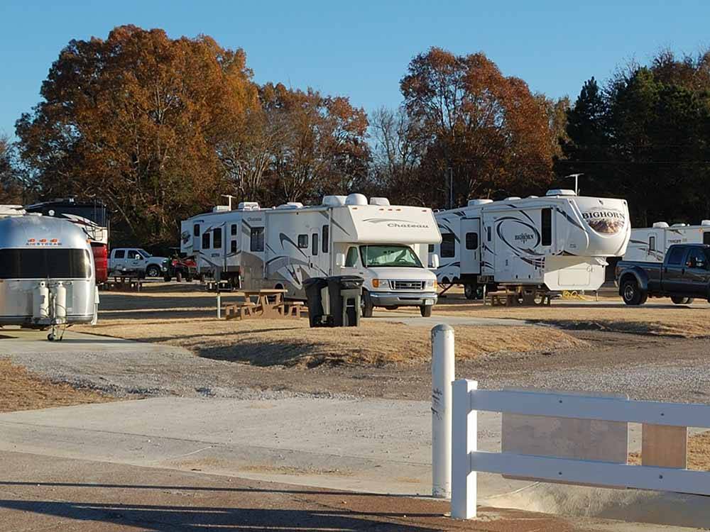 Trailers and motorhomes at campsites at BATESVILLE CIVIC CENTER RV PARK