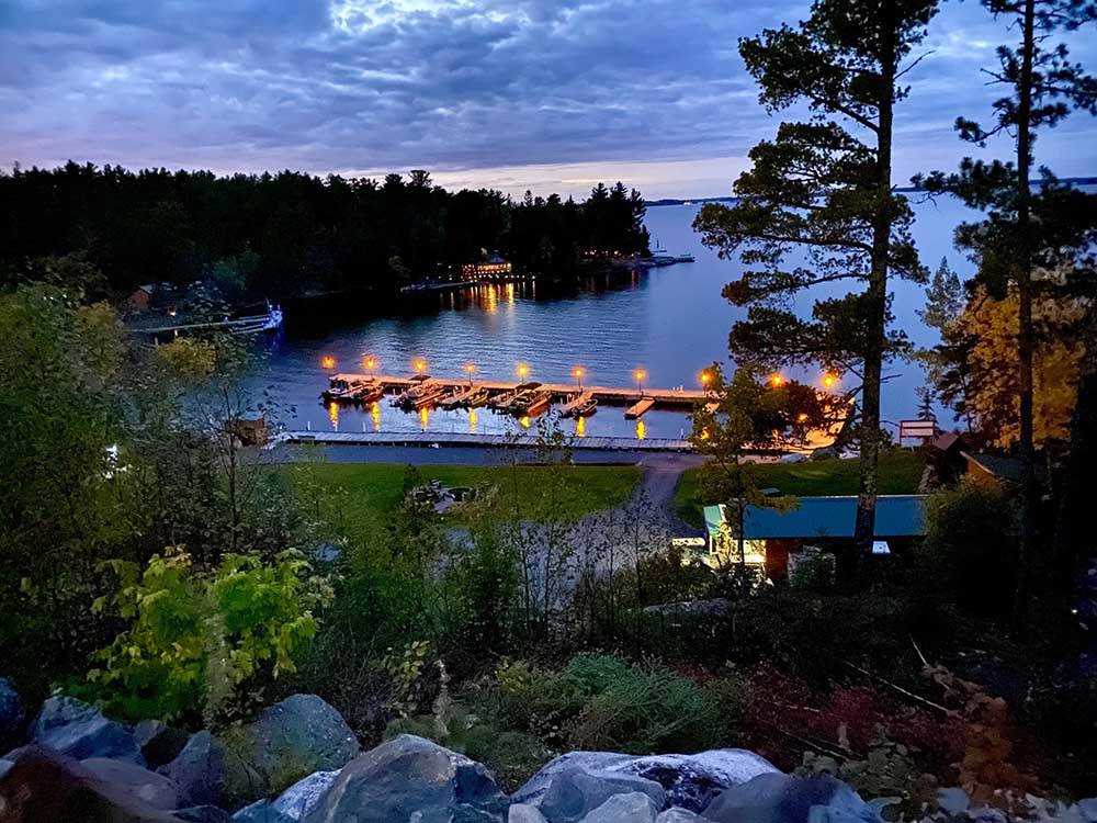 Evening view overlooking the water at PINES OF KABETOGAMA RESORT