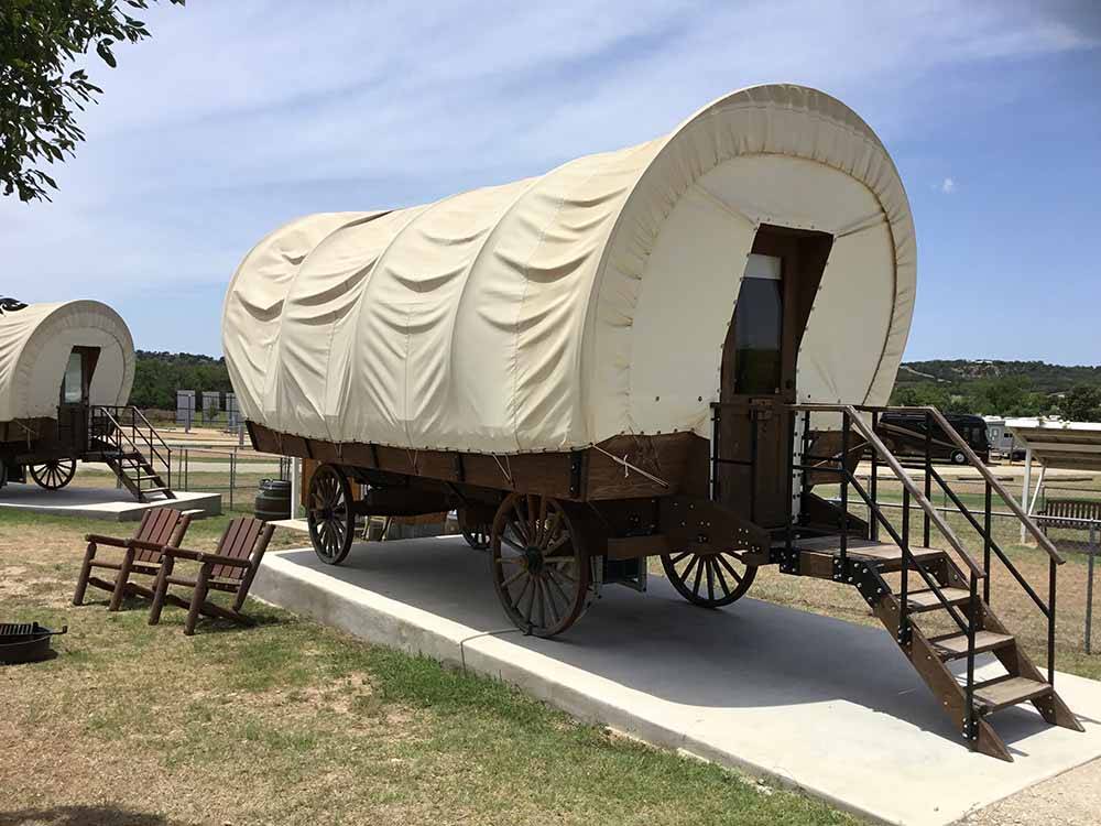 One of the Rental Glamping Wagons at THE VINEYARDS OF FREDERICKSBURG RV PARK