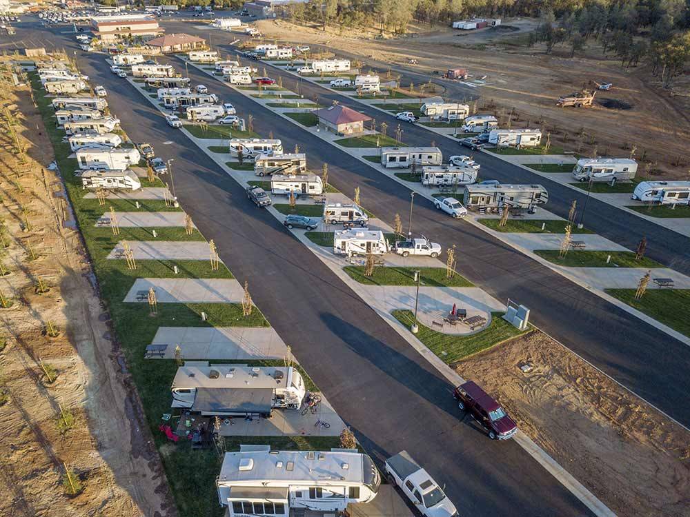 Aerial view of paved roads and sites at BERRY CREEK RANCHERIA RV PARK