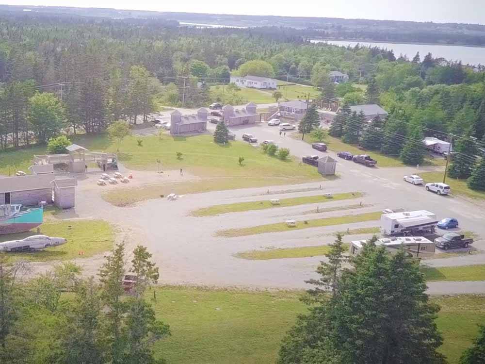 Aerial view of the RV sites at CASTLE LAKE CAMPGROUND & COTTAGES