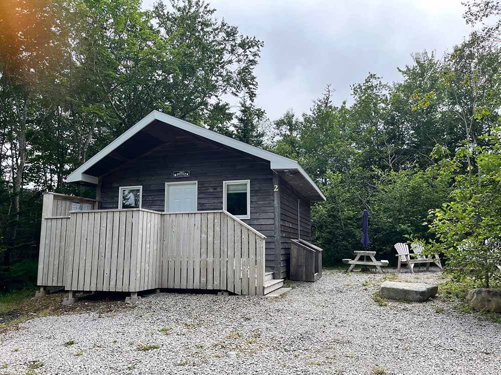 One of the rustic rental cottages at CASTLE LAKE CAMPGROUND & COTTAGES