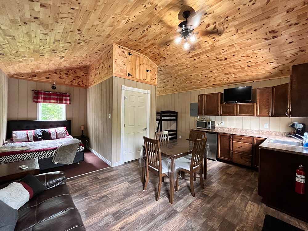 The inside of the rental cottage at CASTLE LAKE CAMPGROUND & COTTAGES