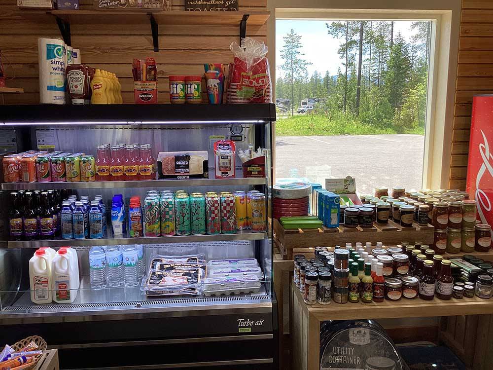Food supplies in the general store at WEST GLACIER RV PARK & CABINS