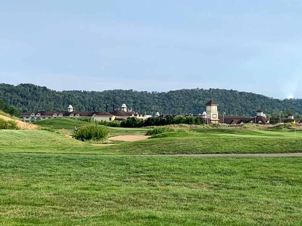 The golf course with the casino in the background at RISING STAR CASINO RESORT & RV PARK