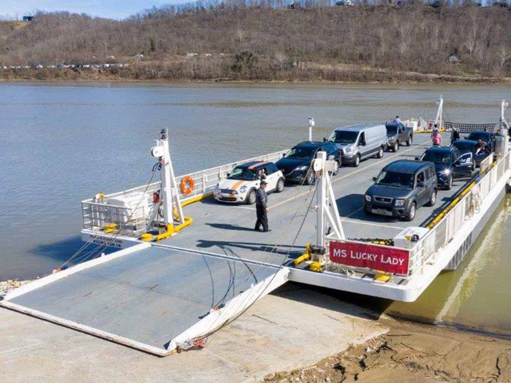 The ferry laded up with cars at RISING STAR CASINO RESORT & RV PARK