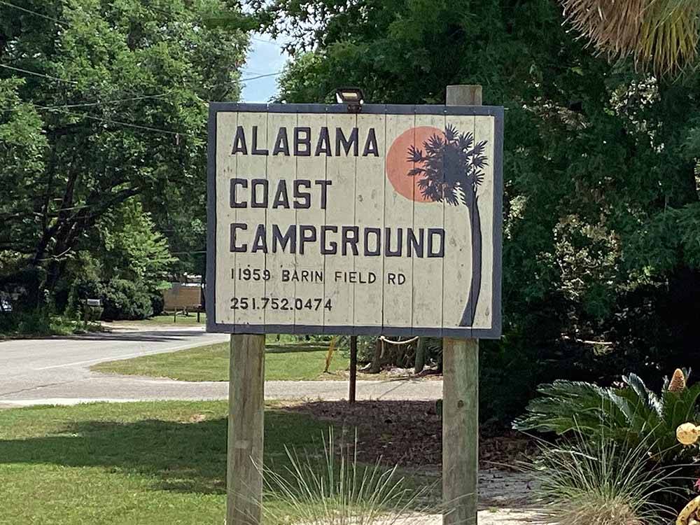 The front entrance sign at ALABAMA COAST CAMPGROUND