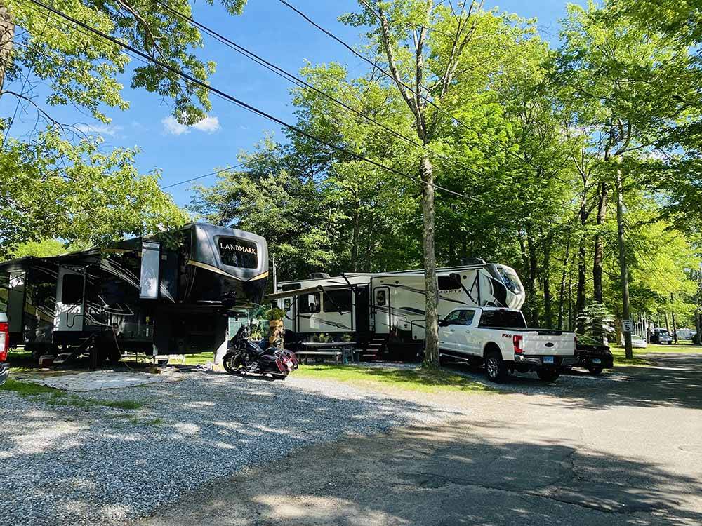 A row of gravel RV sites at GENTILE'S CAMPGROUND