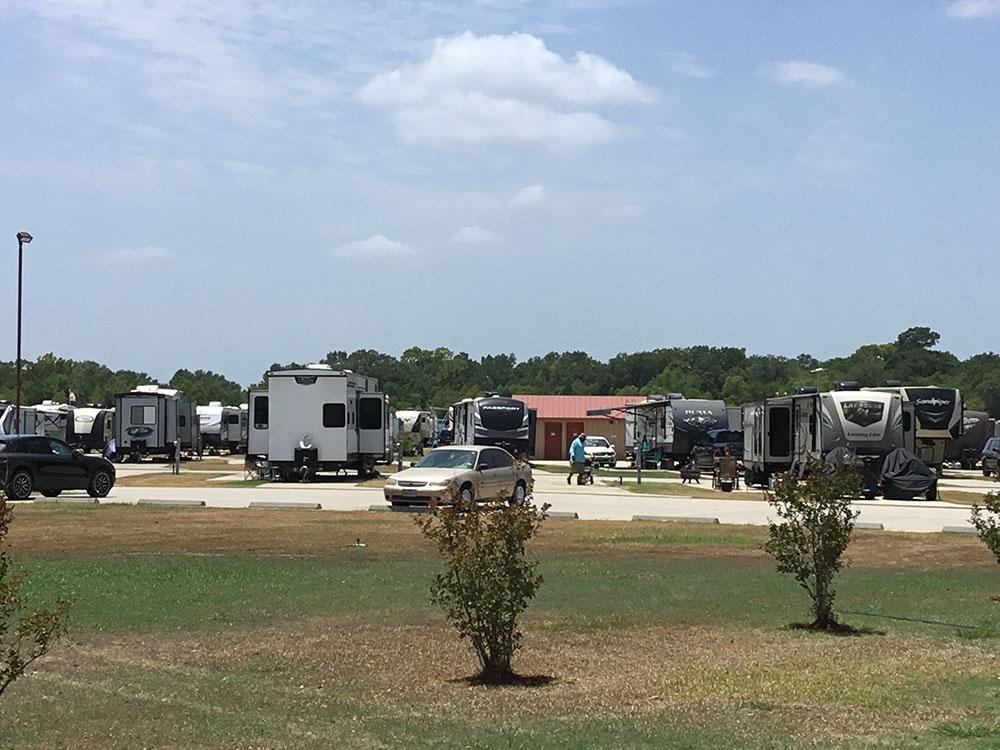 Trailers parked in paved sites at EAST FORK RV RESORT