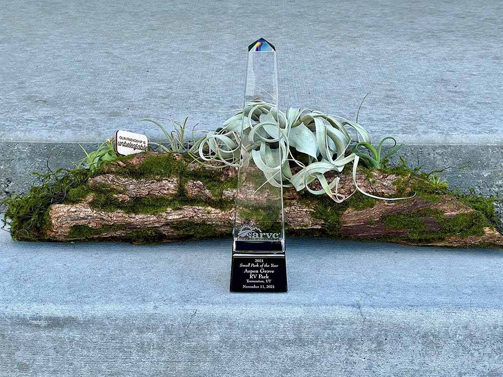 ARVC small park of the year trophy at ASPEN GROVE RV PARK