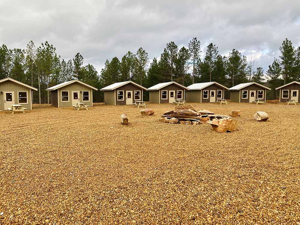 A row of rental cabins at IRON MOUNTAIN RESORT