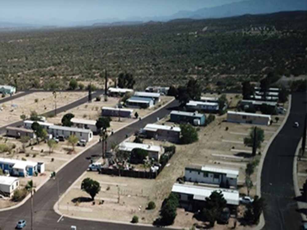 An partial aerial view of the campsites at RANCHO SAN MANUEL MOBILE HOME & RV PARK