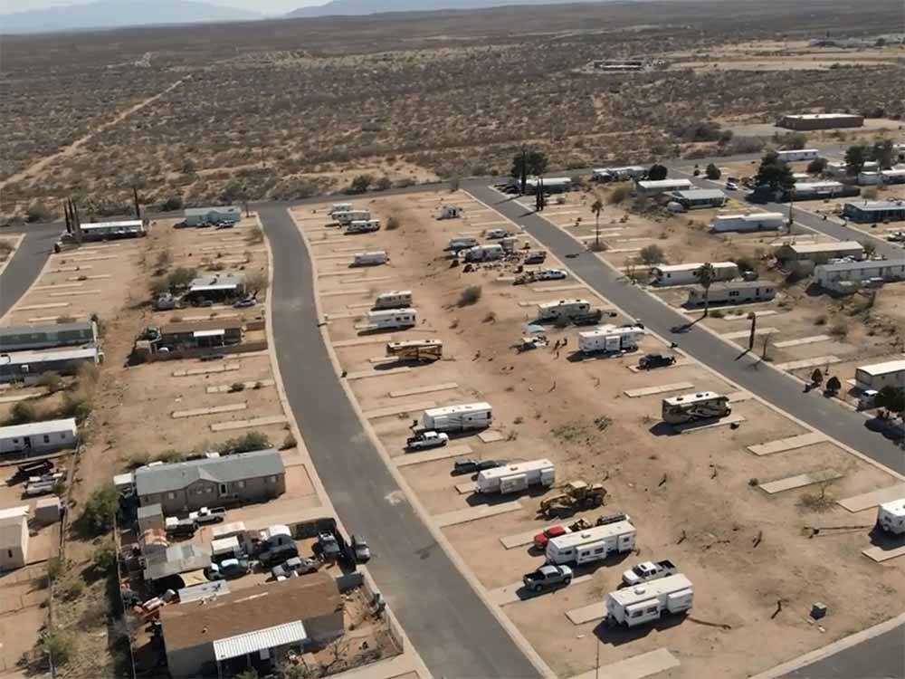 An aerial view of a group of RV sites at RANCHO SAN MANUEL MOBILE HOME & RV PARK